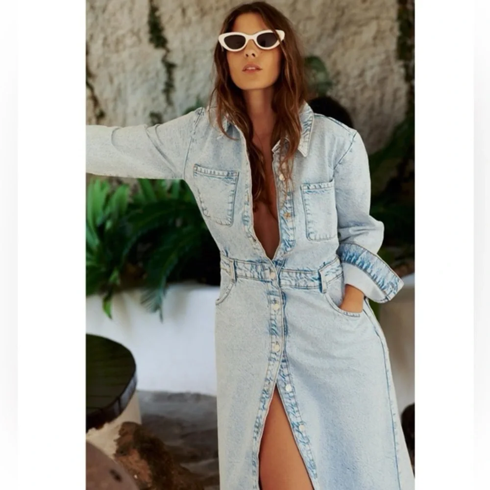 Zara Z1975 DENIM MIDI DRESS SIZE LARGE - Picture 2 of 14